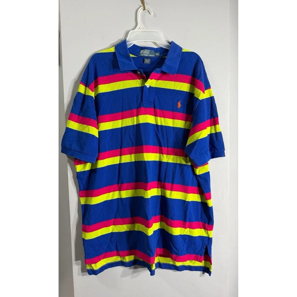 Polo Ralph Lauren 90's brightly colored striped polo orange pony men's XXL